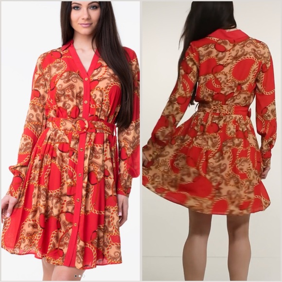 MARCIANO by GUESS Melodie Chemisier Paisley Chain Red Dress Size 6 - Picture 13 of 13